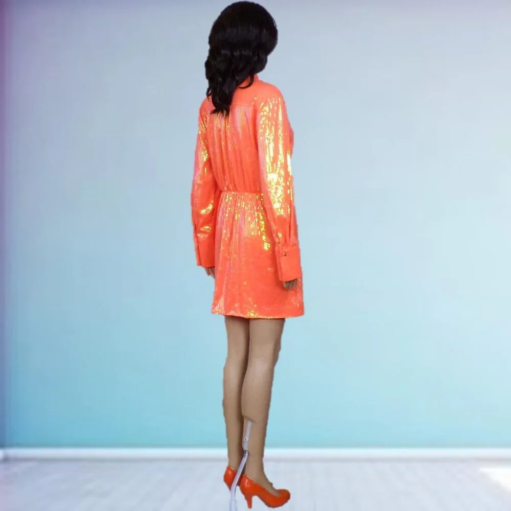 HOUSE OF HARLOW 1960 size S orange long-sleeve sequined wrap dress - Picture 4 of 13